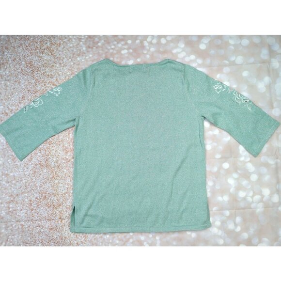Vtg Bob Mackie QVC Womens Small 3/4 Sleeve Floral Cutout Mint Green Top - Picture 6 of 8